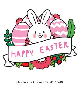 Easter day cartoon cute character white rabbit and egg vector.