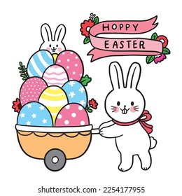 Easter day cartoon cute character white rabbit and egg vector.