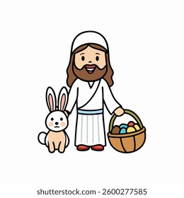 Easter Day Celebration with Jesus with the Rabbit, doodle icon image kawaii.illustration vector on white background.