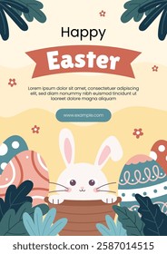 Easter Day Celebration Poster Template with Egg and Leaves in Spring Season