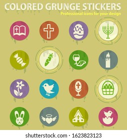 Easter day colored grunge icons with sweats glue for design web and mobile applications