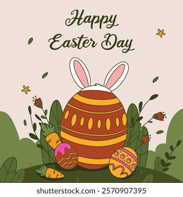 Easter day with colorful vector eggs illustration for story posts or all print designs