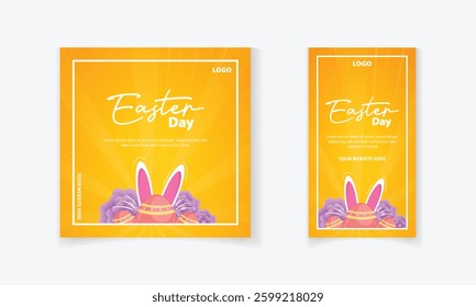 Easter day creative typography template design with rabbit ears, age, flower for social media post