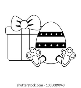 Easter day cute cartoons in black and white