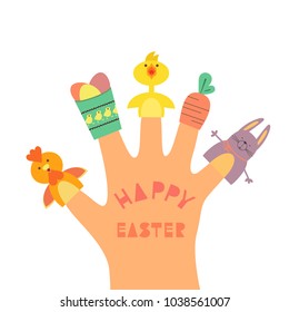 Easter day cute icon. Rabbit bunny, chicken, eggs. Happy christian sunday holiday celebration. Colorful cartoon. 