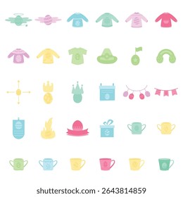Easter Day Decoration Flat Icons. Easy To Edit. EPS 10