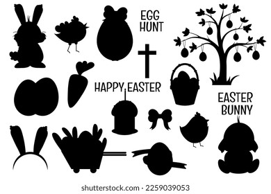 Easter day decorative elements   silhouette. Easter symbols set.