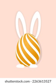 Easter day design. 3d realistic egg bunny. Holiday banner, web poster, flyer. Spring Easter background