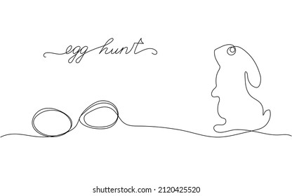 Easter day design. Continuous One Line egg hunt. Vector illustration for poster, card, banner and other.