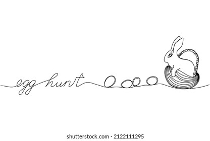 Easter day design. Continuous One Line Egg hunt. Vector illustration for poster, card, banner and other.