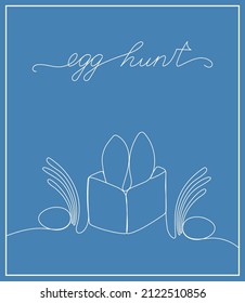 Easter day design. Continuous One Line Egg hunt. Vector illustration for poster, card, banner and other.