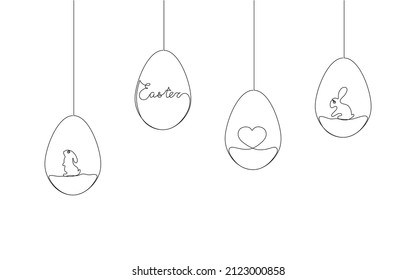 Diseño de Pascua. Huevos continuos de Pascua de Una Línea. Ilustración vectorial para afiches, tarjetas, banner y otros.