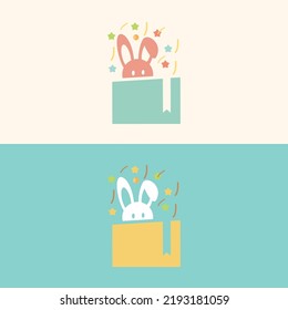 Easter day design. rabbit in gift box.
