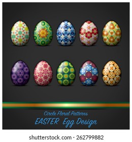 Easter Day Egg With Circle Floral Pattern Style Vector Design