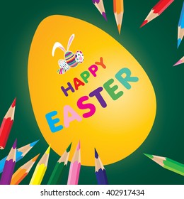 Easter day  for egg with pencil sketch on design. Yellow egg on green background.