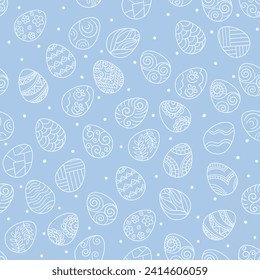 Easter Day Eggs with seamless ornament pattern on blue background.