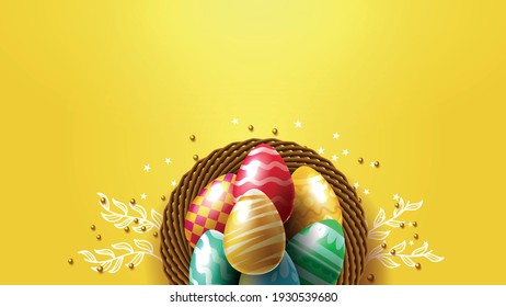 Easter day eggs yellow background