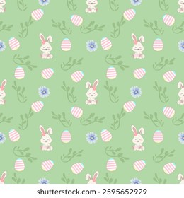 Easter Day Fabric PatternSeamless  on green tone
