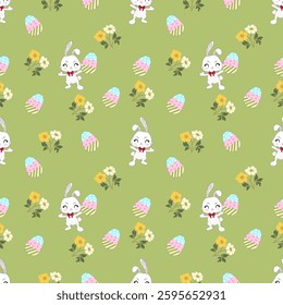Easter Day Fabric PatternSeamless  on green tone