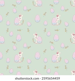 Easter Day Fabric PatternSeamless  on green tone