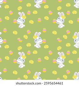 Easter Day Fabric PatternSeamless  on green tone