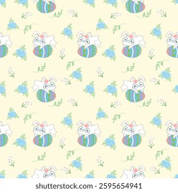 Easter Day Fabric PatternSeamless  on yellow tone