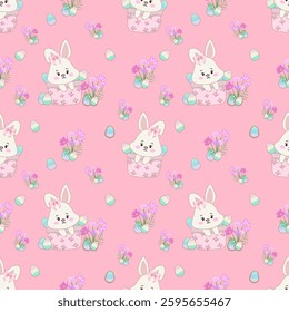 Easter Day Fabric PatternSeamless  on pink tone