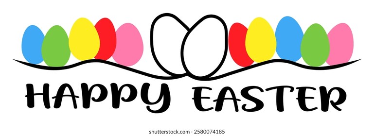 Easter day festival icon with decoration patterns symbols, logo isolated vector illustration, Happy Easter day typography text design, Colorful Easter eggs, Web banner, ,silhouette, line art. eps10