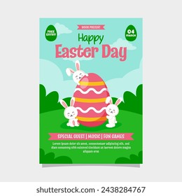 Easter day Flat vertical flyer background template with egg and bunny illustration