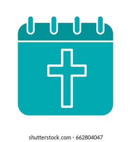 Easter Day glyph color icon. Calendar page with Christian crucifix. Silhouette symbol on white background. Negative space. Vector illustration