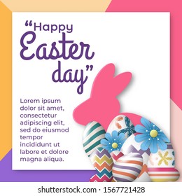 Easter Day Greeting Card in Colorful Color with Egg and Bunny Ornament