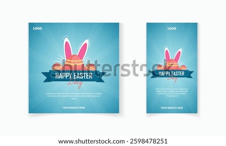 Easter day Greeting card post and story banner template with Easter eggs and rabbit ears vector