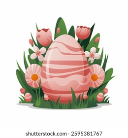 Easter day greeting card, poster, Easter day greeting card, poster, invitation design with blossoms flowers and paper egg,  Vector Illustration on white background.