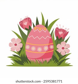 Easter day greeting card, poster, Easter day greeting card, poster, invitation design with blossoms flowers and paper egg,  Vector Illustration on white background.