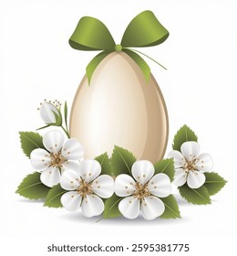 Easter day greeting card, poster, Easter day greeting card, poster, invitation design with blossoms flowers and paper egg,  Vector Illustration on white background.