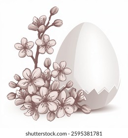 Easter day greeting card, poster, Easter day greeting card, poster, invitation design with blossoms flowers and paper egg,  Vector Illustration on white background.