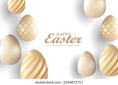 Easter day greeting card vector design. Easter paper cut clouds and eggs, Happy easter clipart poster banner or web background set. Happy easter  collection with colorful abstract bunny, golden eggs.