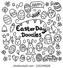 Easter day hand drawn doodles vector
