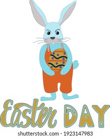 easter day with a hare greeting card, handwritten lettering, ready-made greeting card, greeting card . The invented character is a forest fast animal rodent with a short tail .