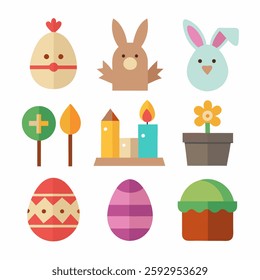Easter day icon set, flat style.  Flat style set of 9  vector icons for web isolated on white background