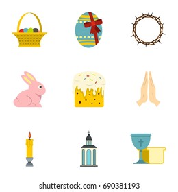 Easter day icon set. Flat style set of 9 Easter day vector icons for web isolated on white background