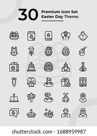 Easter Day Icon Set in Outline style, Vector Editable 