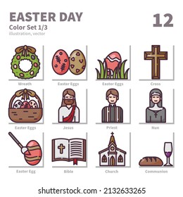 Easter Day icons set, Color, vector and illustration set 1