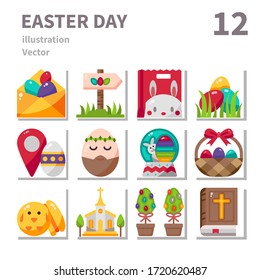 Conjunto de iconos de los días de Pascua, símbolo plano, vector e ilustración Set 2