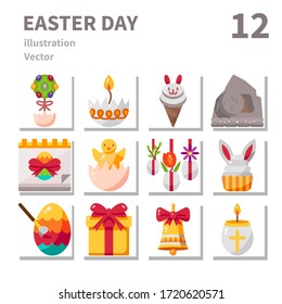 Easter day icons set, flat symbol, Vector and illustration Set 3