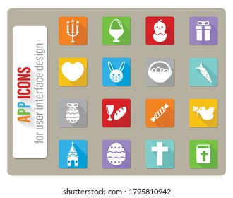 Easter day icons set in flat design with long shadow