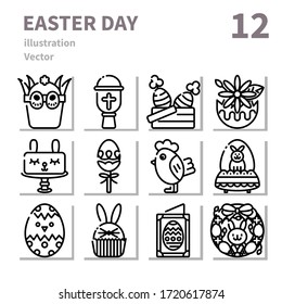 Easter day icons set, outline symbol, Vector and illustration Set 1