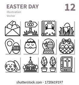 Easter day icons set, outline symbol, Vector and illustration Set 2