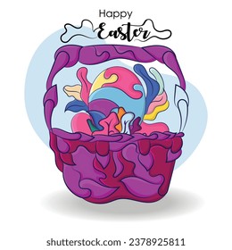 easter day illustration design with basket and eggs
