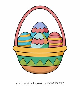 Easter day Illustration of an Easter egg basket. illustration vector isolated on white background.